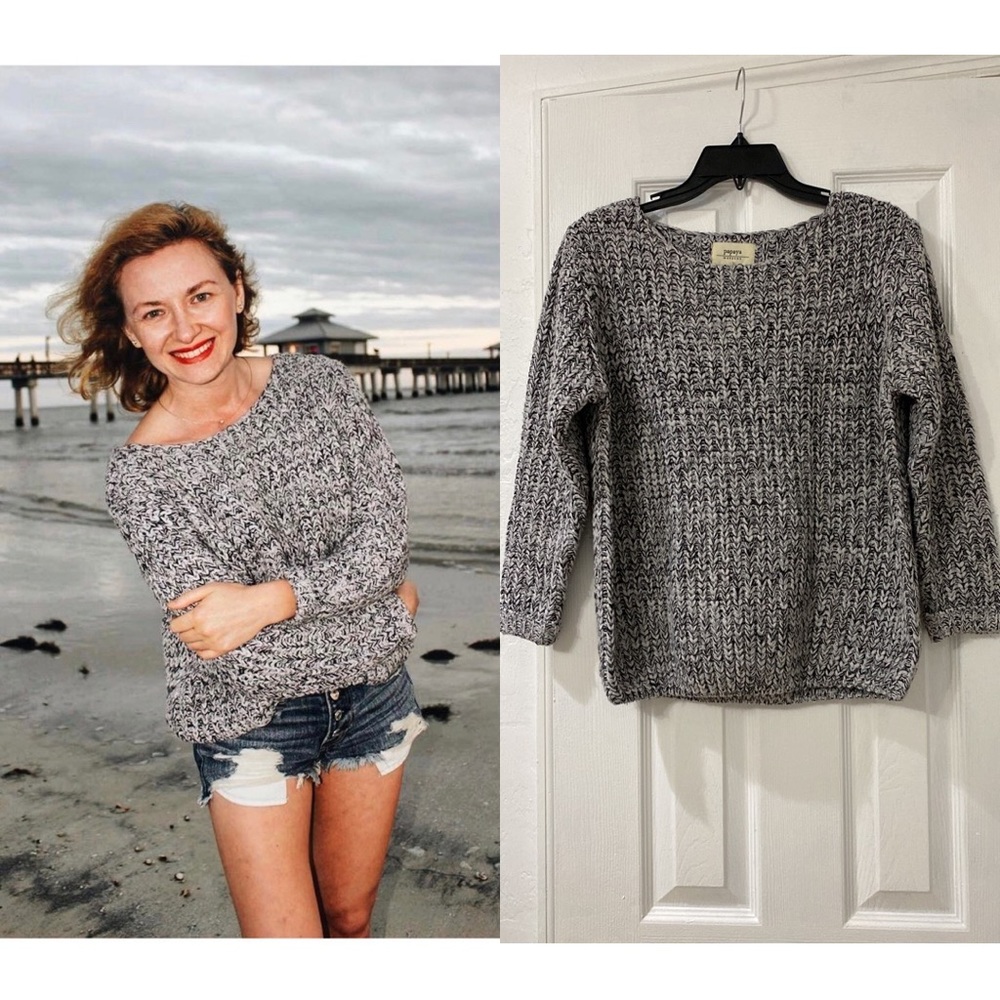 Papaya Weekend chunky grey sweater. 3/4 sleeve